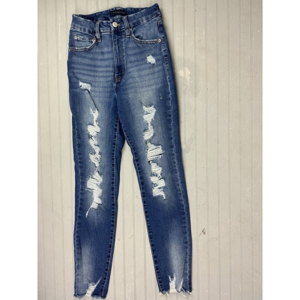Aeropostale Size 4 Womens Jeans Super Hi Rise Curvy Jegging Distress Raw Hem